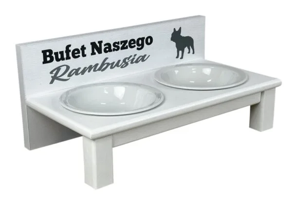 Miski ceramiczne dla Buldożka na białym stojaku