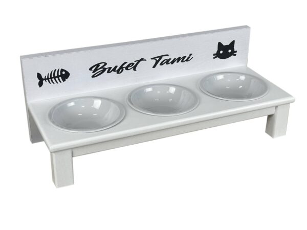 Miski ceramiczne dla kota na białej podstawce