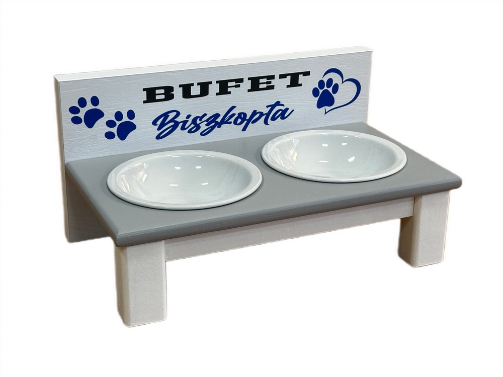 Dwie miski dla kota na białej podstawce - Ceramika 14 cm 250 ml Biały z szarym 8 Dwie miski dla kota na białej podstawce - Ceramika 14 cm 250 ml Biały z szarym - obrazek 8