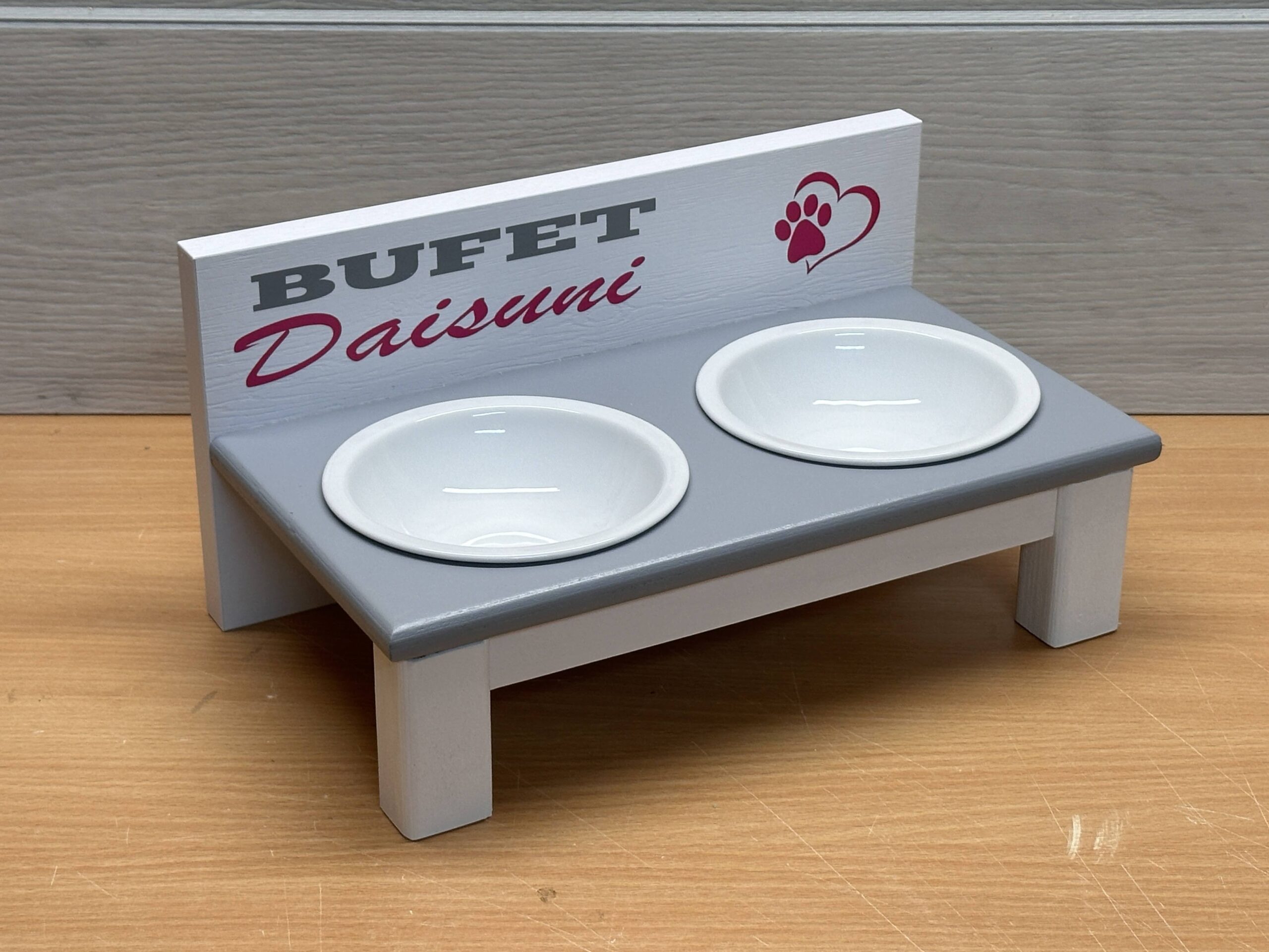 Dwie miski dla kota na białej podstawce - Ceramika 14 cm 250 ml Biały z szarym 10 Dwie miski dla kota na białej podstawce - Ceramika 14 cm 250 ml Biały z szarym - obrazek 10