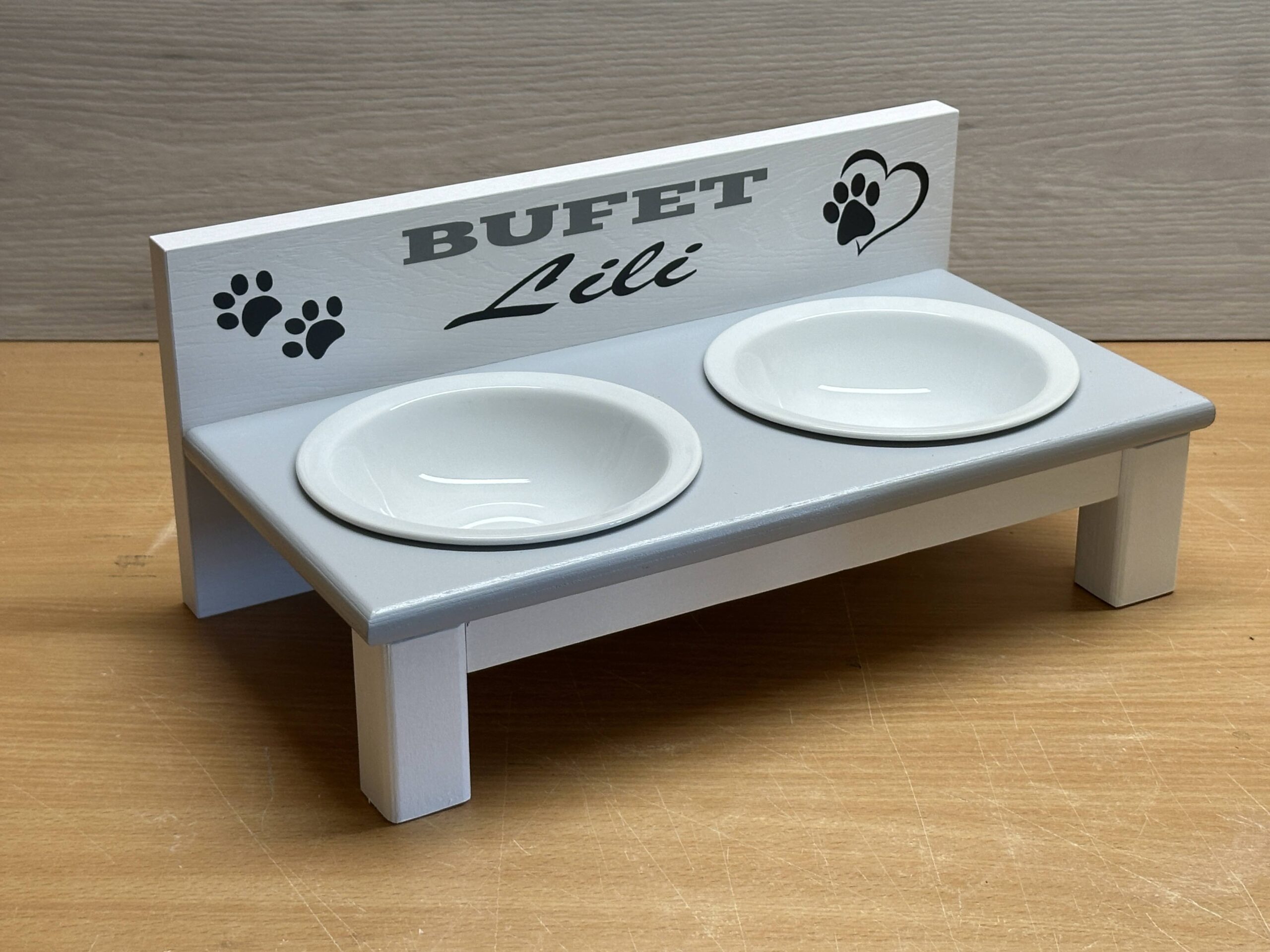 Stojak z dwiema miskami dla dużych kotów. Ceramika 16 cm 340 ml Biały z szarym 11 Stojak z dwiema miskami dla dużych kotów. Ceramika 16 cm 340 ml Biały z szarym - obrazek 11