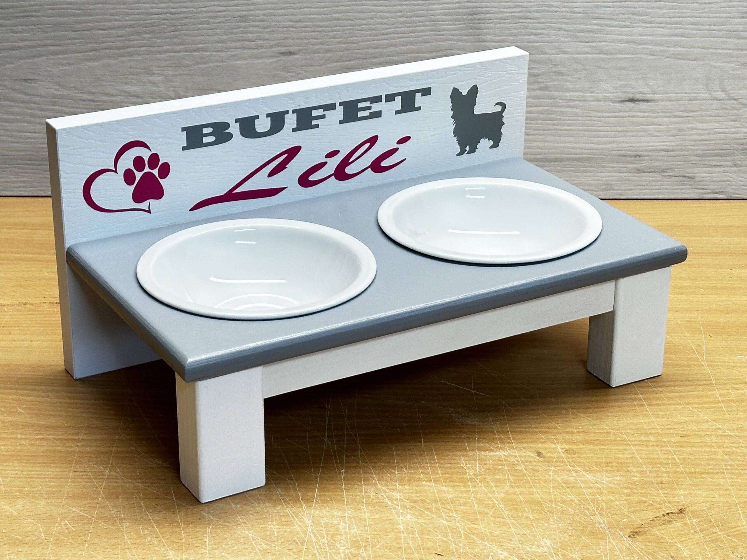 Dwie miski dla kota na białej podstawce - Ceramika 14 cm 250 ml Biały z szarym 12 Dwie miski dla kota na białej podstawce - Ceramika 14 cm 250 ml Biały z szarym - obrazek 12