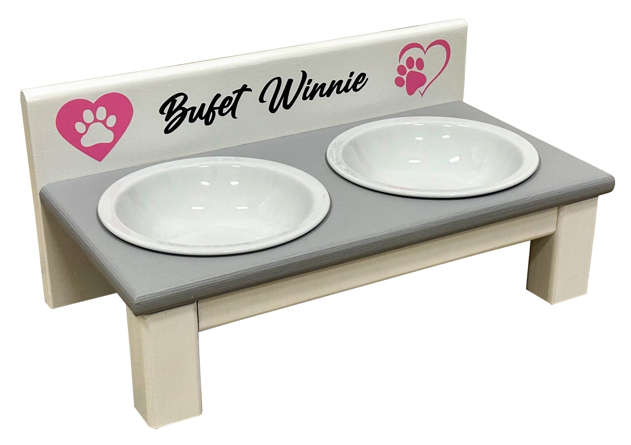 Dwie miski dla kota na białej podstawce - Ceramika 14 cm 250 ml Biały z szarym 5 Dwie miski dla kota na białej podstawce - Ceramika 14 cm 250 ml Biały z szarym - obrazek 5