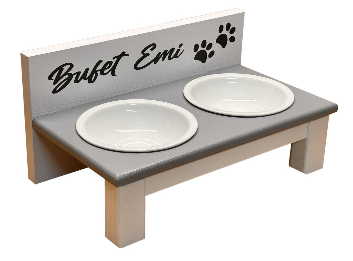 Dwie miski dla kota na białej podstawce - Ceramika 14 cm 250 ml Biały z szarym 9 Dwie miski dla kota na białej podstawce - Ceramika 14 cm 250 ml Biały z szarym - obrazek 9