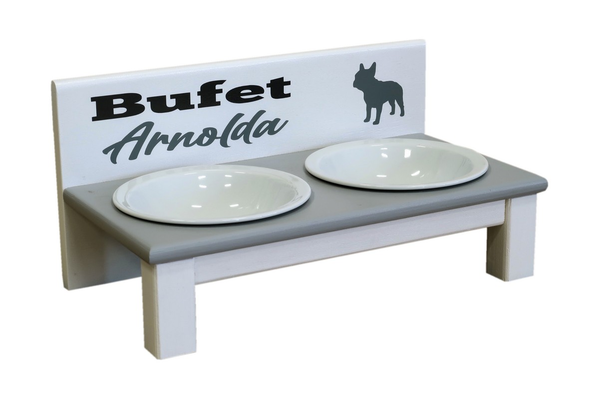 Stojak z dwiema miskami dla dużych kotów. Ceramika 16 cm 340 ml Biały z szarym 4 Stojak z dwiema miskami dla dużych kotów. Ceramika 16 cm 340 ml Biały z szarym - obrazek 4